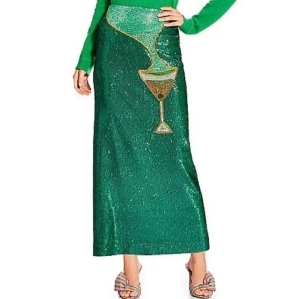 Antonio Melani x The Nat Note 6 Naomi Martini Sequin Pencil Skirt Green NWT